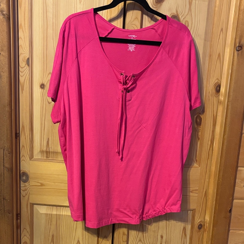 George Hot Pink Short Sleeve Tie-Front Top